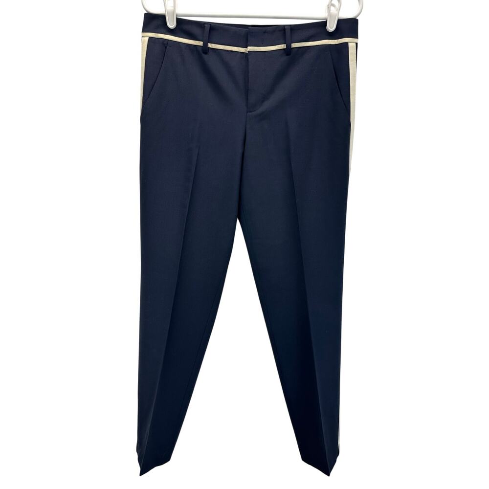Vince Tuxedo Style Contrast stripe Dress Pants Navy Cream Preppy Wool 6